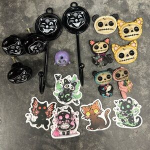 lot skele skull magnets jinx cupboard knobs hook death cat stickers goth dead